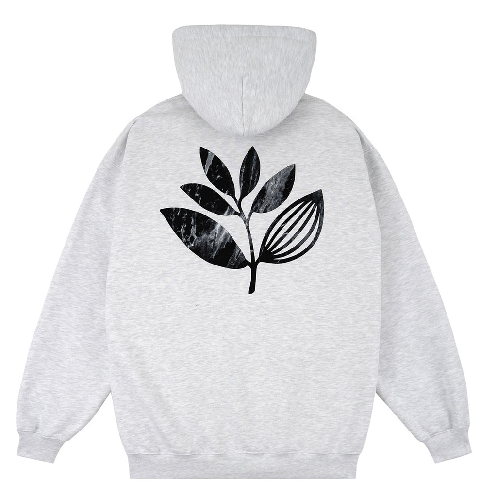 grau weiss melierter hoodie mit schwarzer Blume groß gedruckt auf Rücken